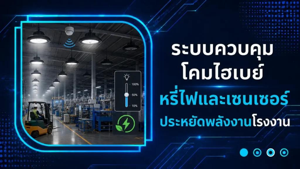 ระบบควบคุมโคมไฮเบย์ หรี่ไฟและเซนเซอร์ ประหยัดพลังงานโรงงาน
